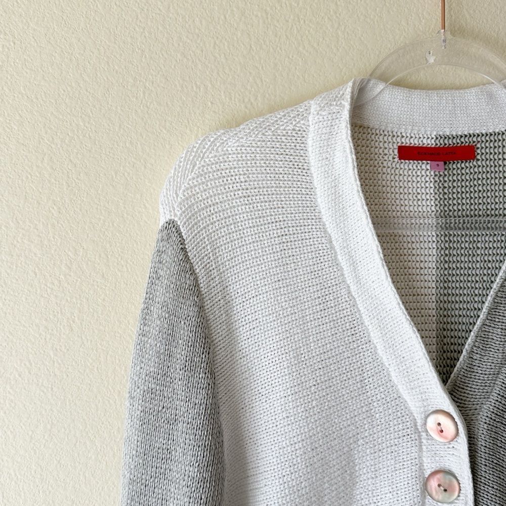 Eckhaus Latta 100% Cotton Asymmetric Colorblock Knit Cardigan Grey & White - Picture 7 of 14